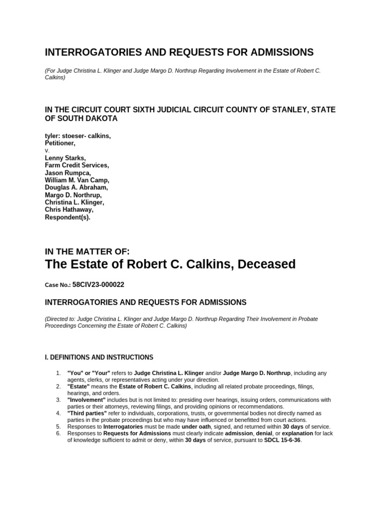 Interrogatories on Calkins Estate Judges | PDF | Probate | Deed