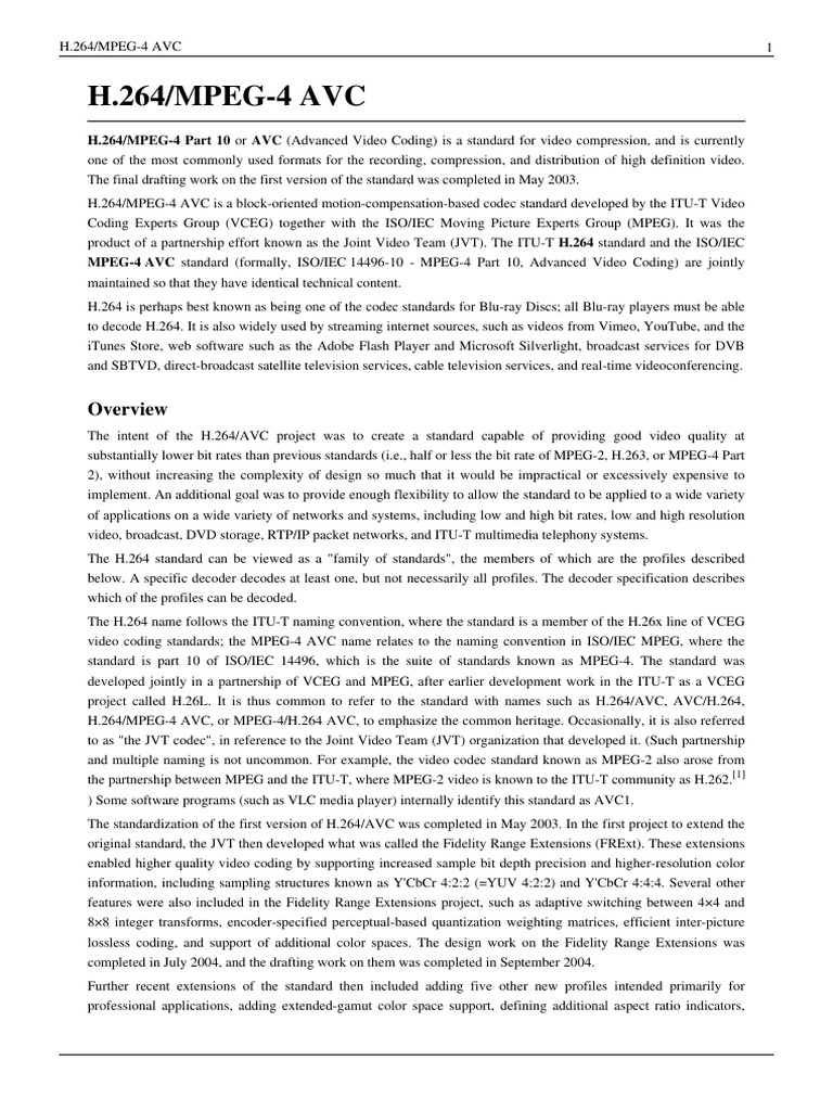 H.264/MPEG-4 AVC Video Codec Overview | PDF | Film And Video Technology ...