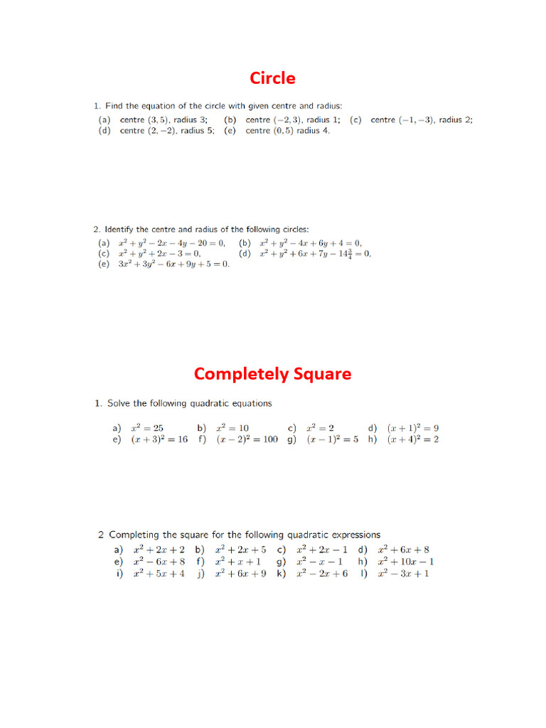 Circle HW | PDF