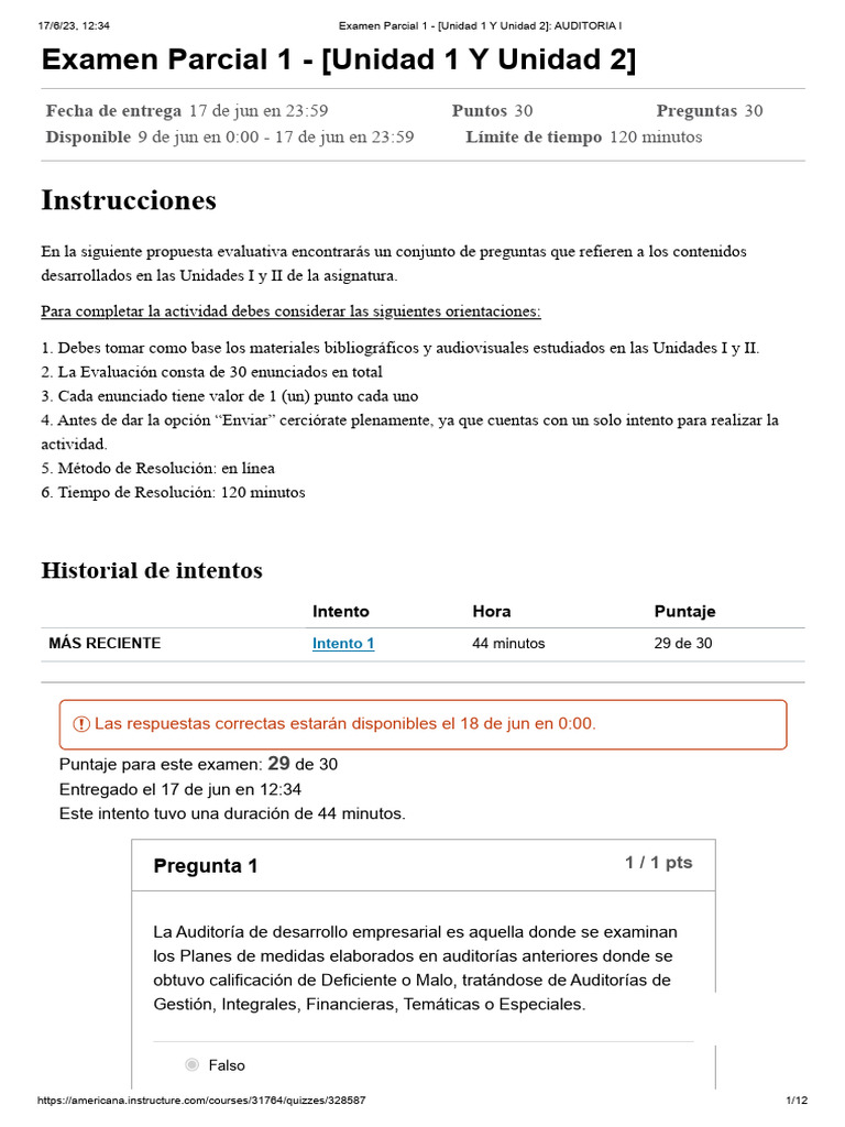 Examen Parcial 1 - (Unidad 1 Y Unidad 2) - AUDITORIA I | PDF | Auditoría