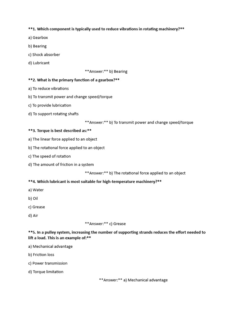 Question Answer For Mech Test Tetrapak | PDF | Gear | Heat
