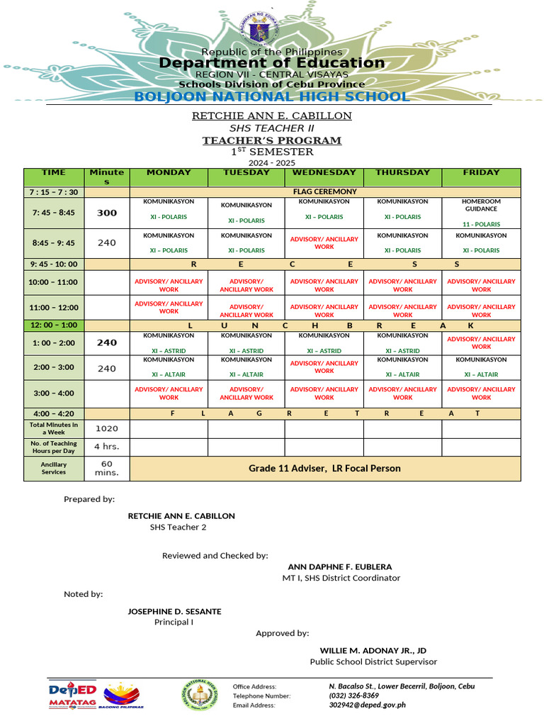SHS Class Program 2024-2025 Cebu | PDF