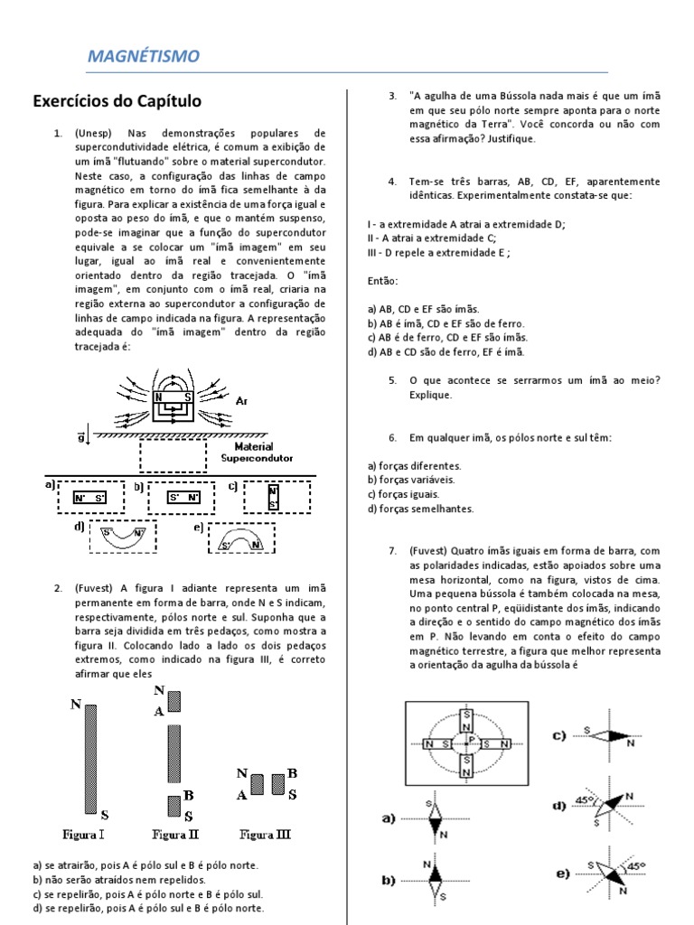 Exercícios sobre Magnetismo e Ímãs | PDF