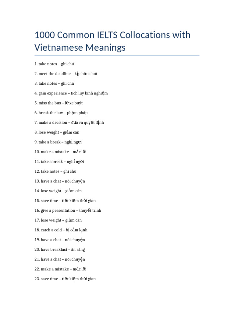 1000 IELTS Collocations | PDF