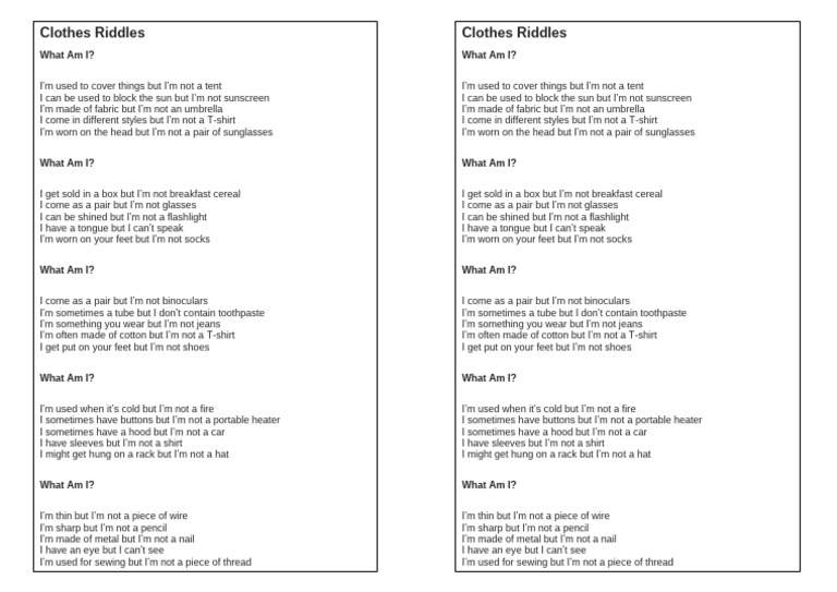 Fun Clothes Riddles for Kids | PDF | Softlines (Retail) | Fashion