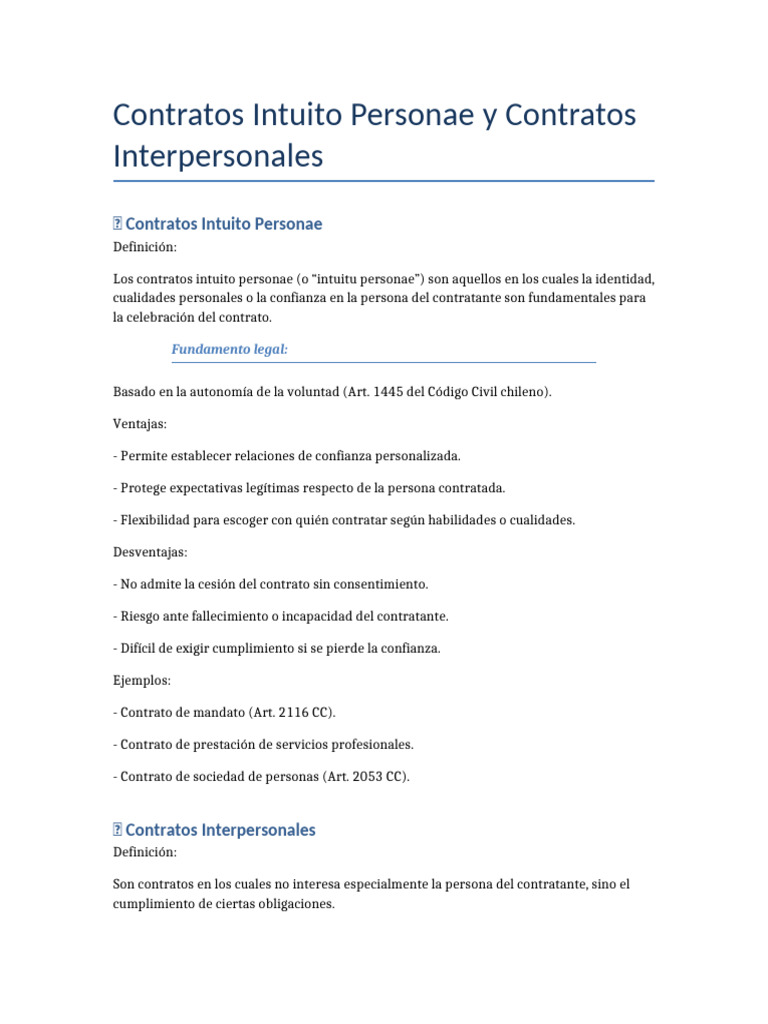 Contratos Intuito Personae Vs Interpersonales | PDF