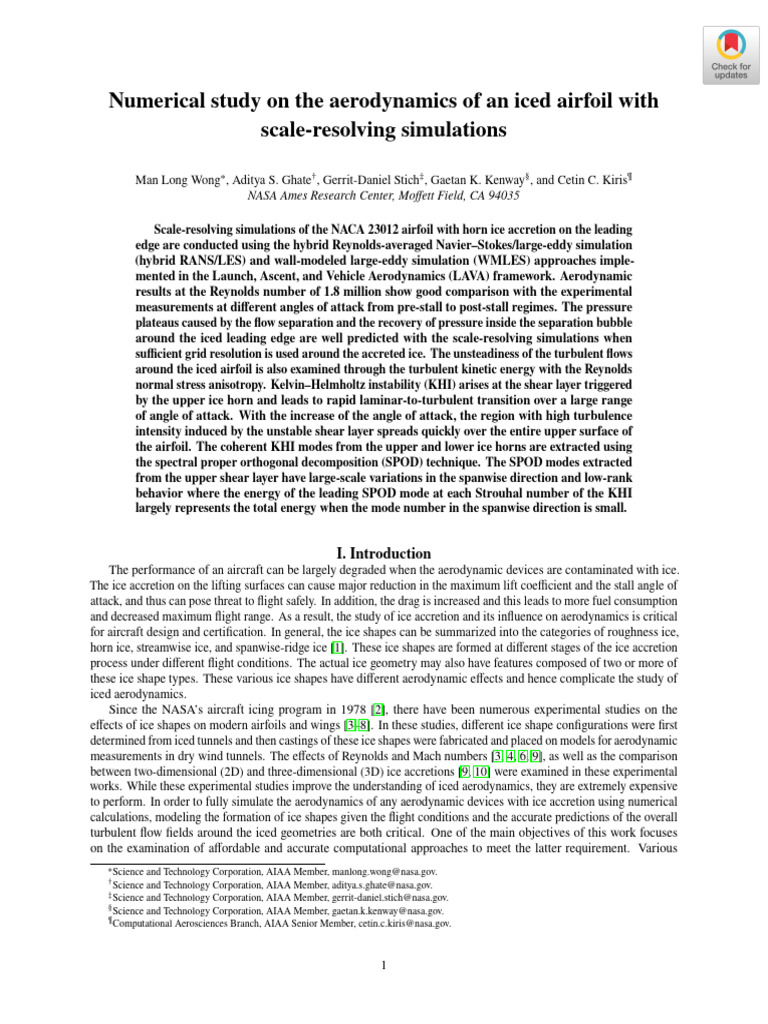 Wong Et Al 2023 Numerical Study On The Aerodynamics of An Iced Airfoil ...
