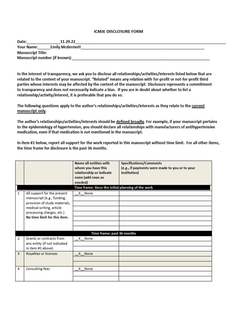 ICMJE Disclosure Form Example | PDF | Royalty Payment | Conflict Of ...