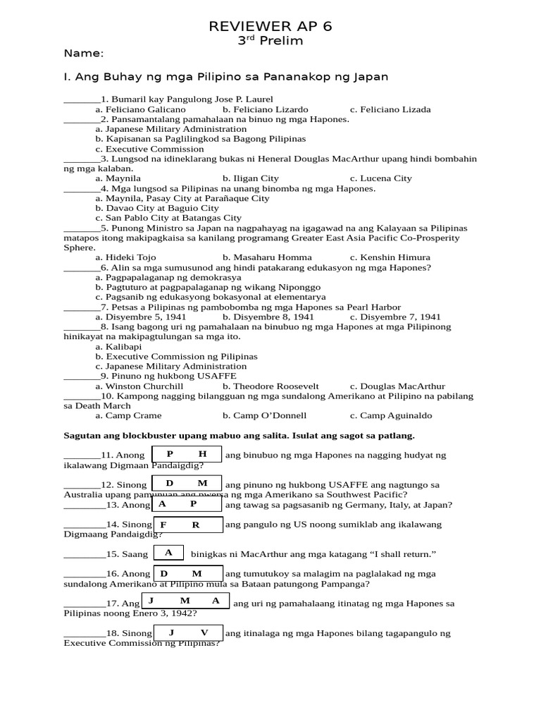 AP 6 3rd Prelim | PDF