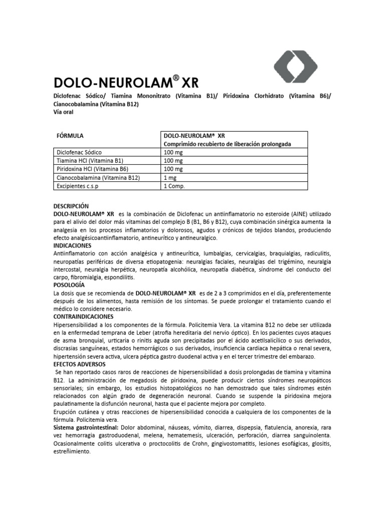 Dolo-Neurolam XR: Alivio del Dolor | PDF | Drogas | Especialidades Medicas