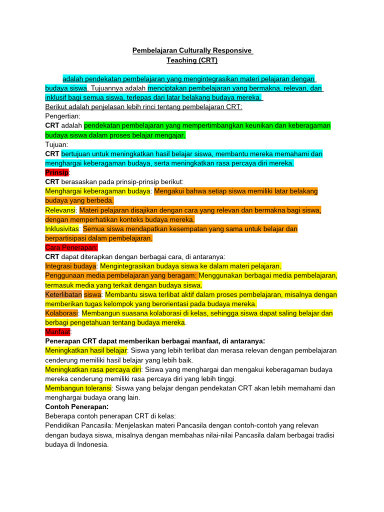 Prinsip dan Penerapan Culturally Responsive Teaching | PDF
