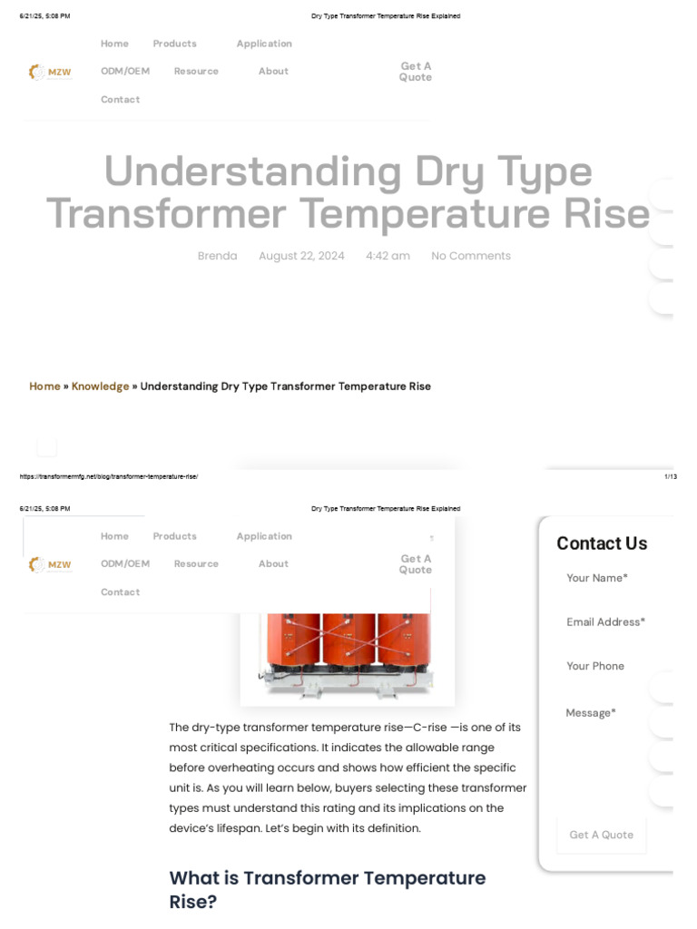 Dry Type Transformer Temperature Rise Explained | PDF | Transformer ...
