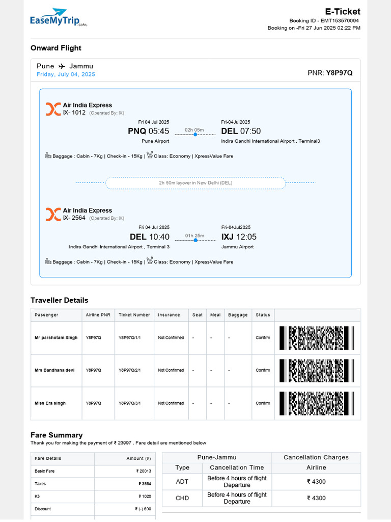 EaseMyTrip Domestic Flight Fees | PDF | Travel Visa