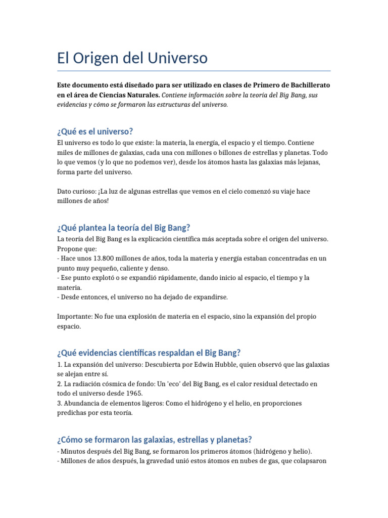 Origen del Universo y Big Bang | PDF