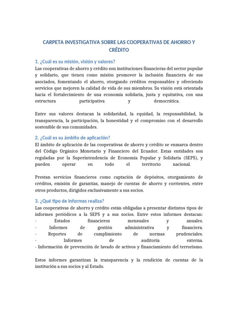 Cooperativas de Ahorro y Crédito en Ecuador | PDF | Cooperativa | Unión ...