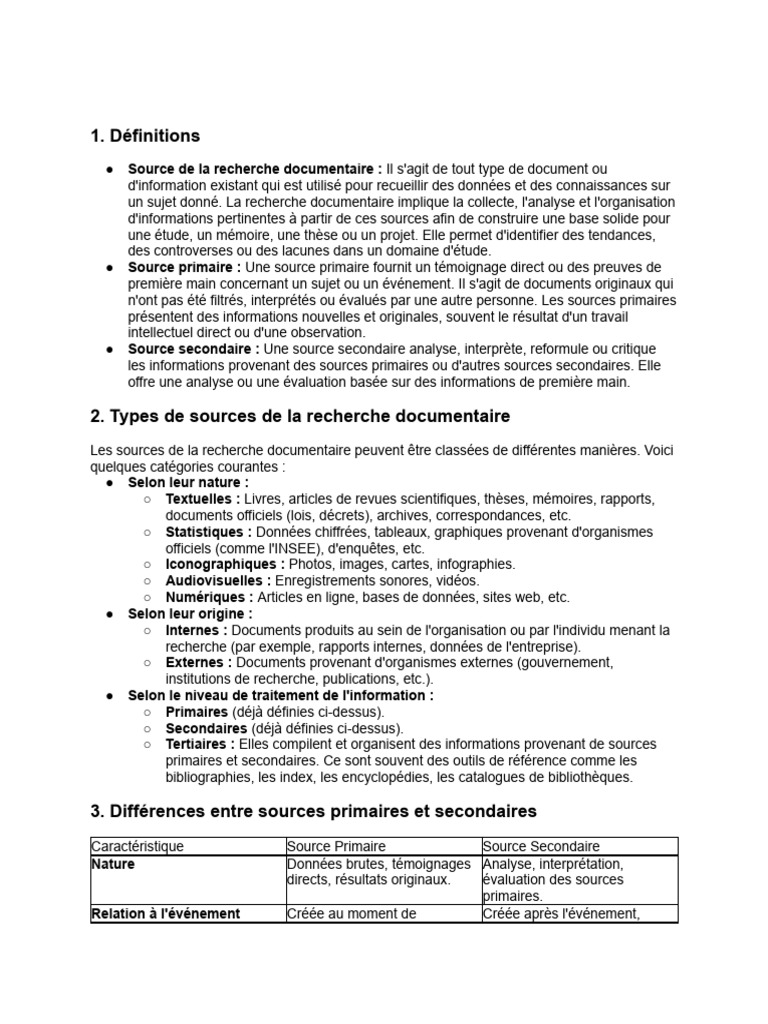 Types et définitions des sources documentaires | PDF | Recherche d ...
