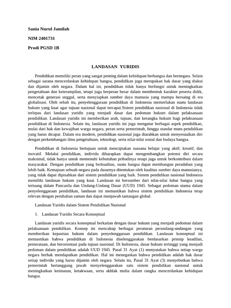 Landasan Yuridis Pendidikan Nasional Indonesia | PDF