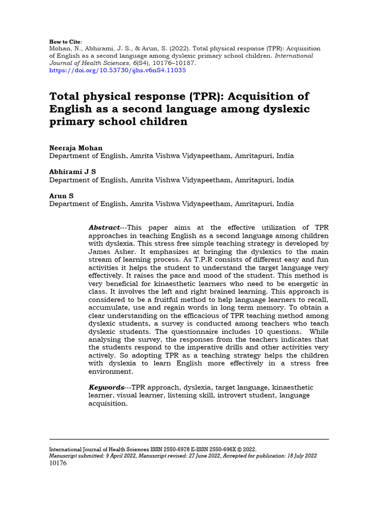 Total Physical Response (TPR) - Acquisition of English As A Second ...