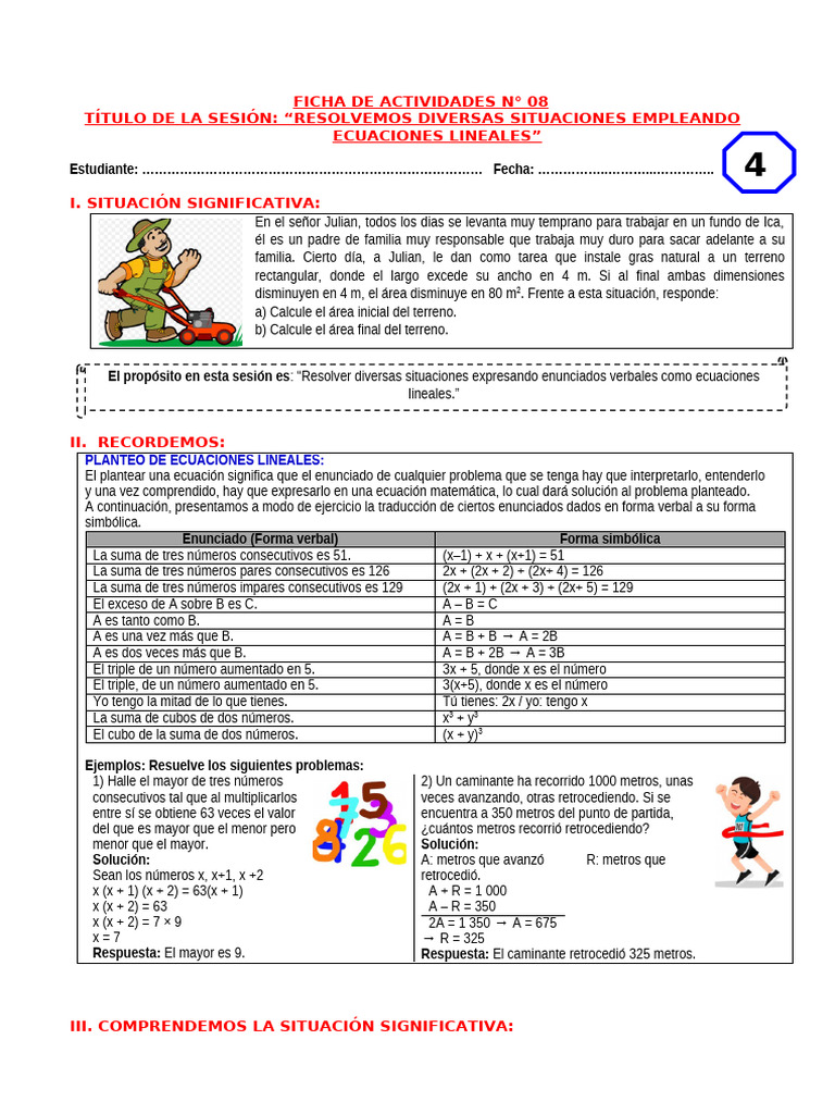 Ficha 8 - 4to - Eda3 | PDF | Ecuaciones | Matemáticas