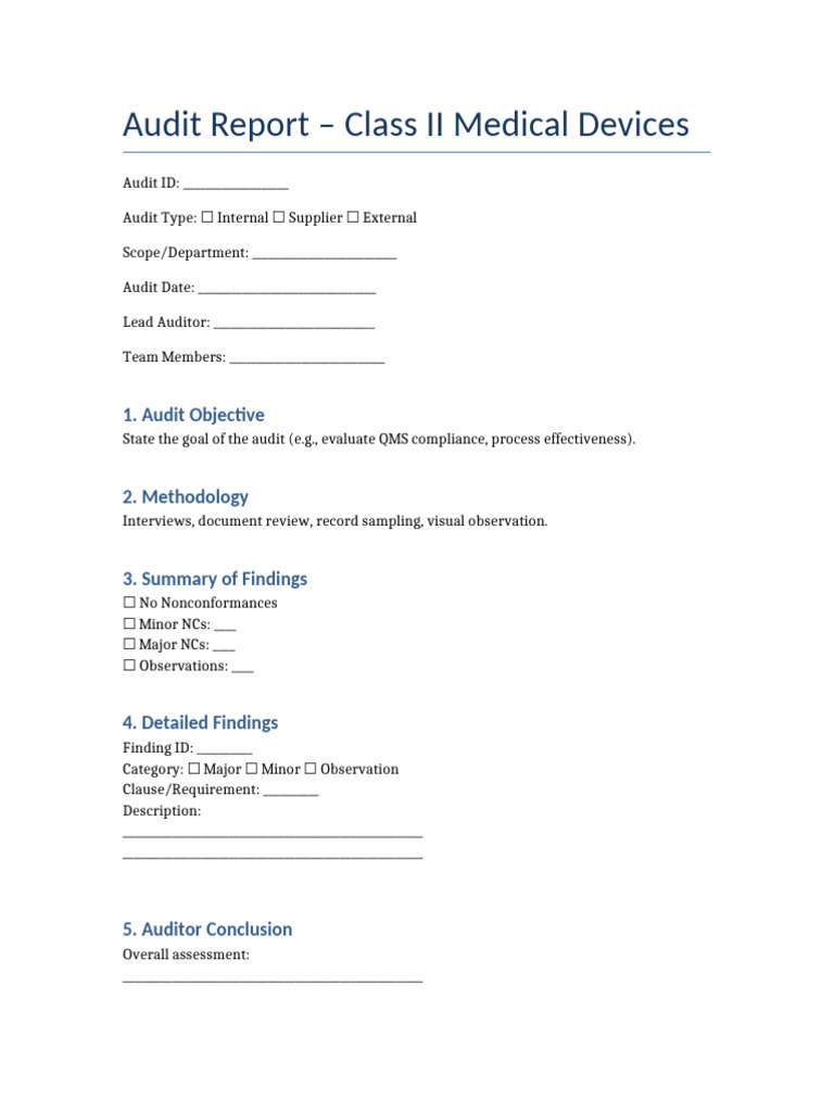 Class II Medical Device Audit Report | PDF