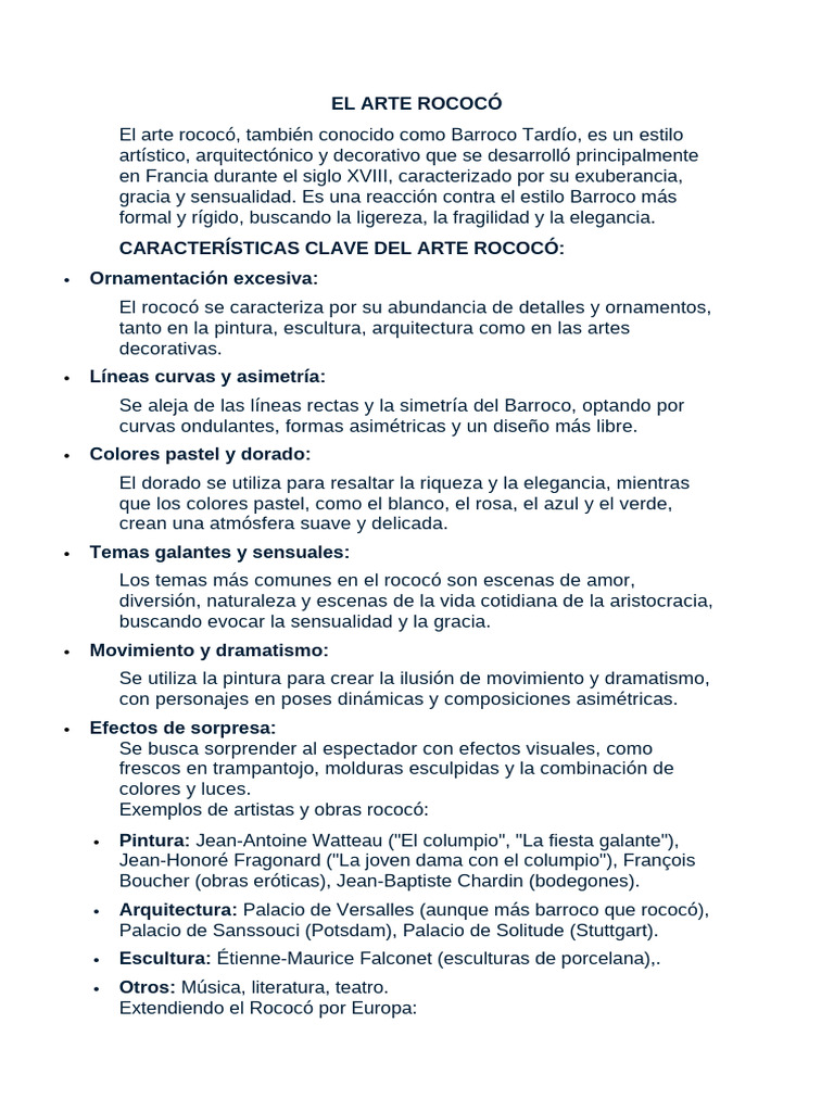 Características del arte rococó | PDF | Las artes | Arte occidental