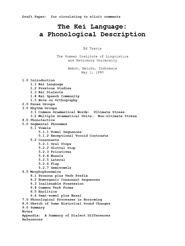 Phonological Overview of Kei Language | PDF | Syllable | Stress ...