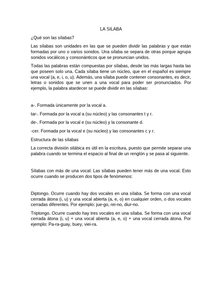 Estructura y tipos de sílabas en español | PDF