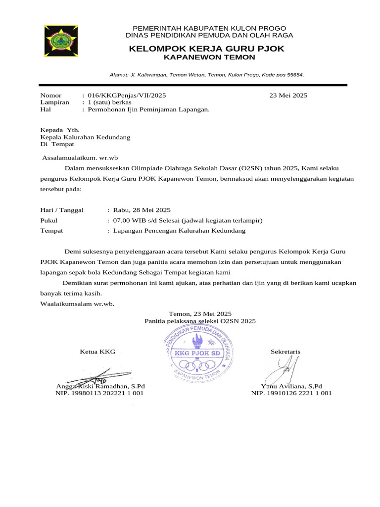 Permohonan Izin Kegiatan O2SN 2025 | PDF