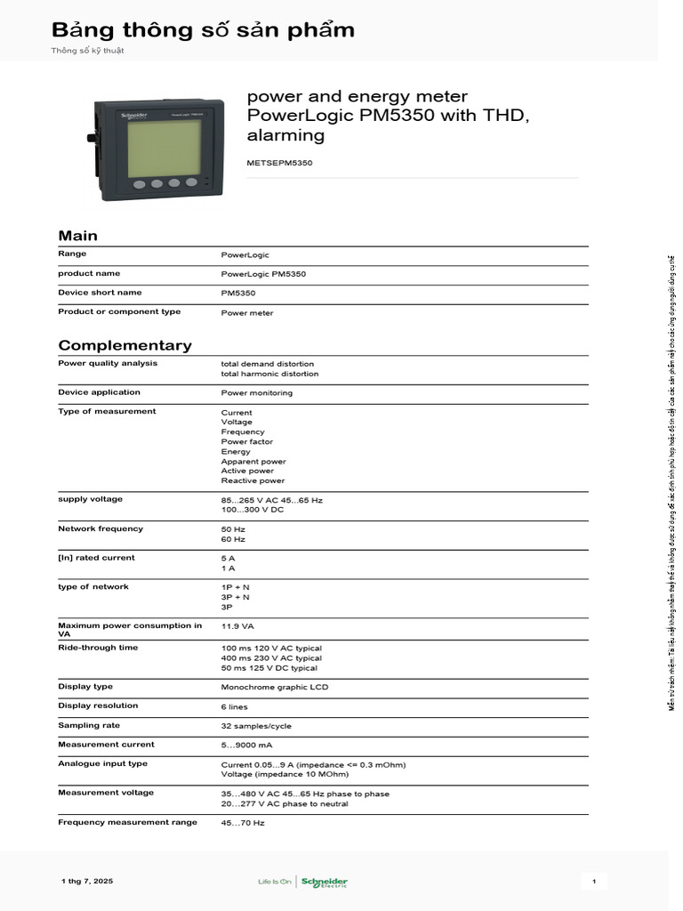 PowerLogic PM5350 Power Meter Overview | PDF | Ac Power | Alternating ...