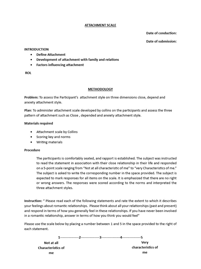 ATTACHMENT SCALE - Methodology | PDF | Attachment Theory | Methodology
