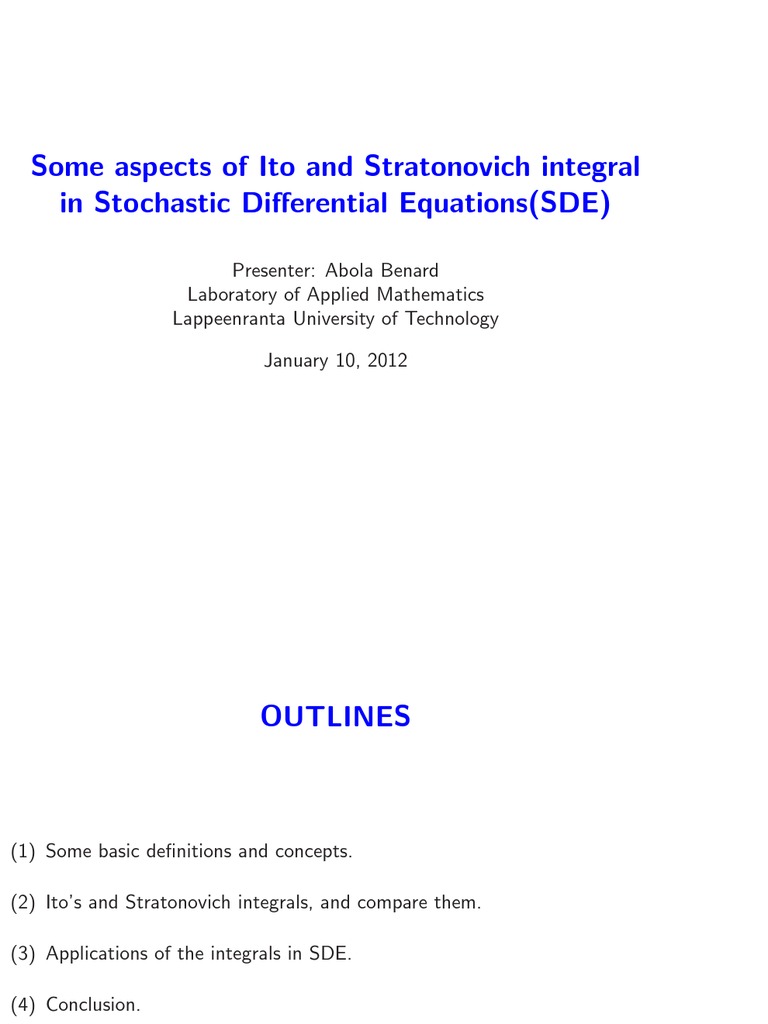 Ito Stratonovich | PDF | Stochastic Differential Equation | Statistical ...