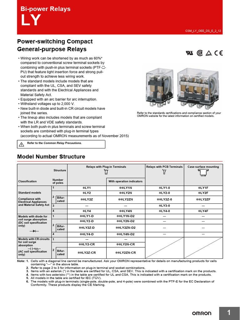 Ly Series Bi-Power Relays Datasheet en | PDF | Alternating Current ...