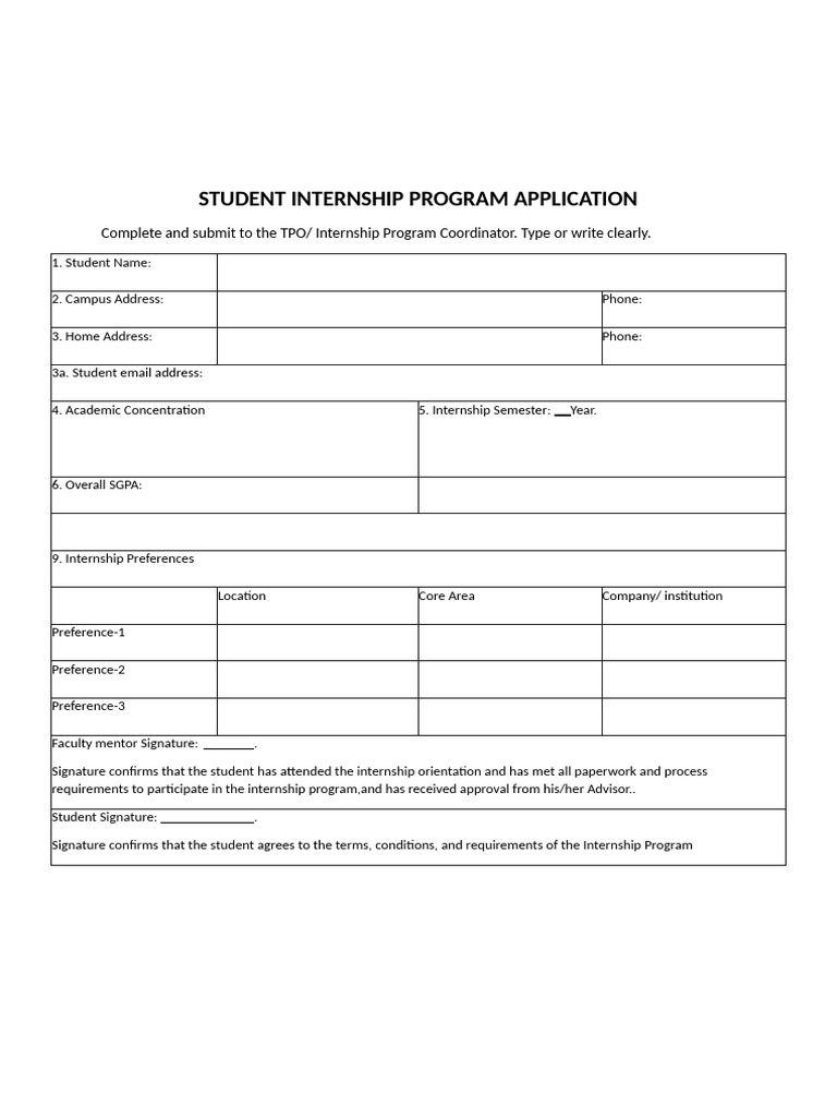 Student Internship Program Application | PDF