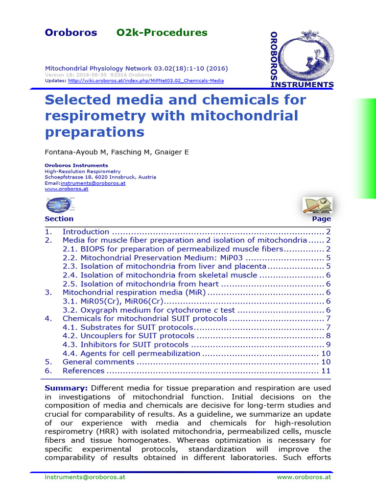 Mitochondrial Respirometry Media Guide | PDF | Mitochondrion ...