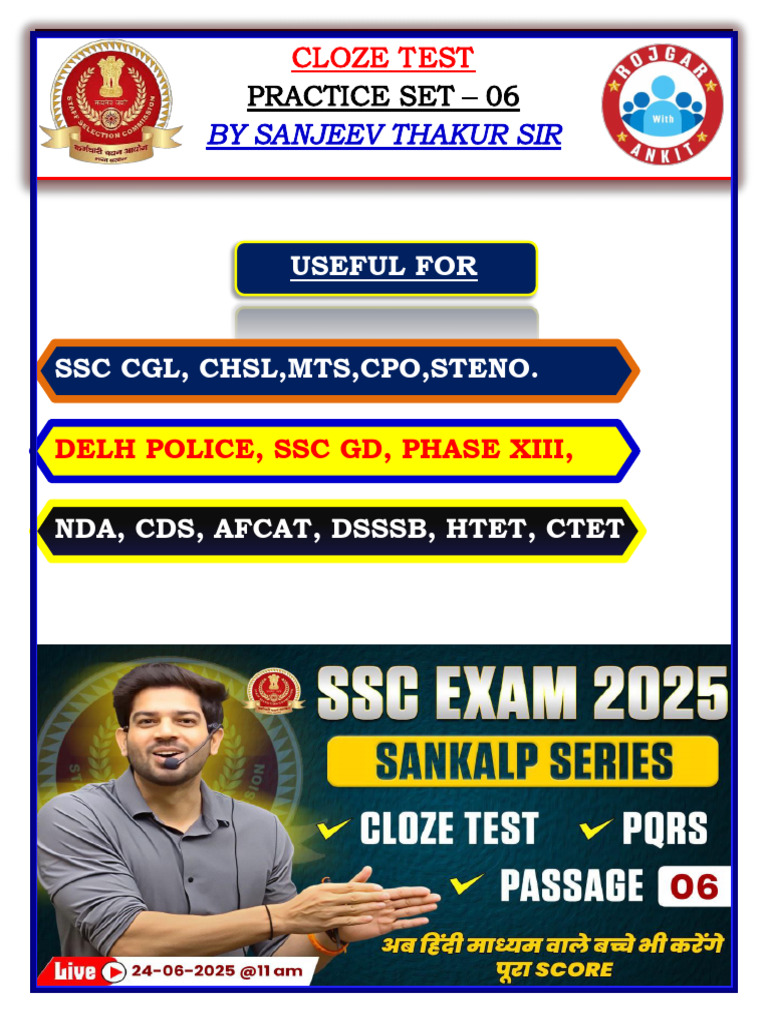 Cloze Test Practice for SSC Exams | PDF