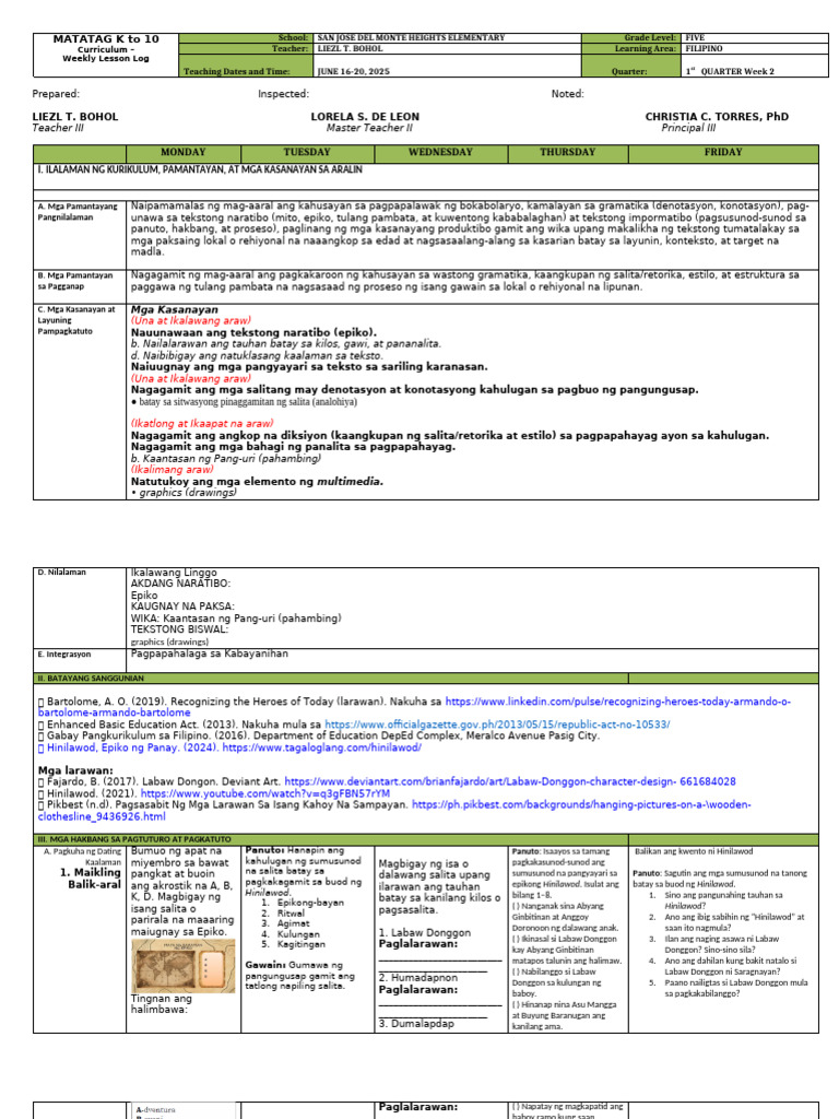 DLL - Filipino 5 - Q1 W2 | PDF