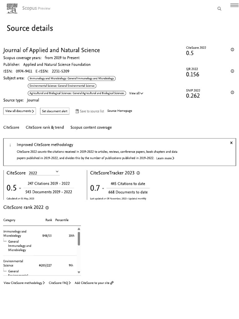 Journal of Applied and Natural Science SCOPUS Impact Factor Proof | PDF