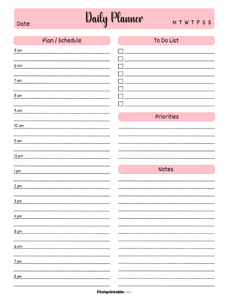 Printable Daily Planner Template 30 Firstprintable Com | PDF