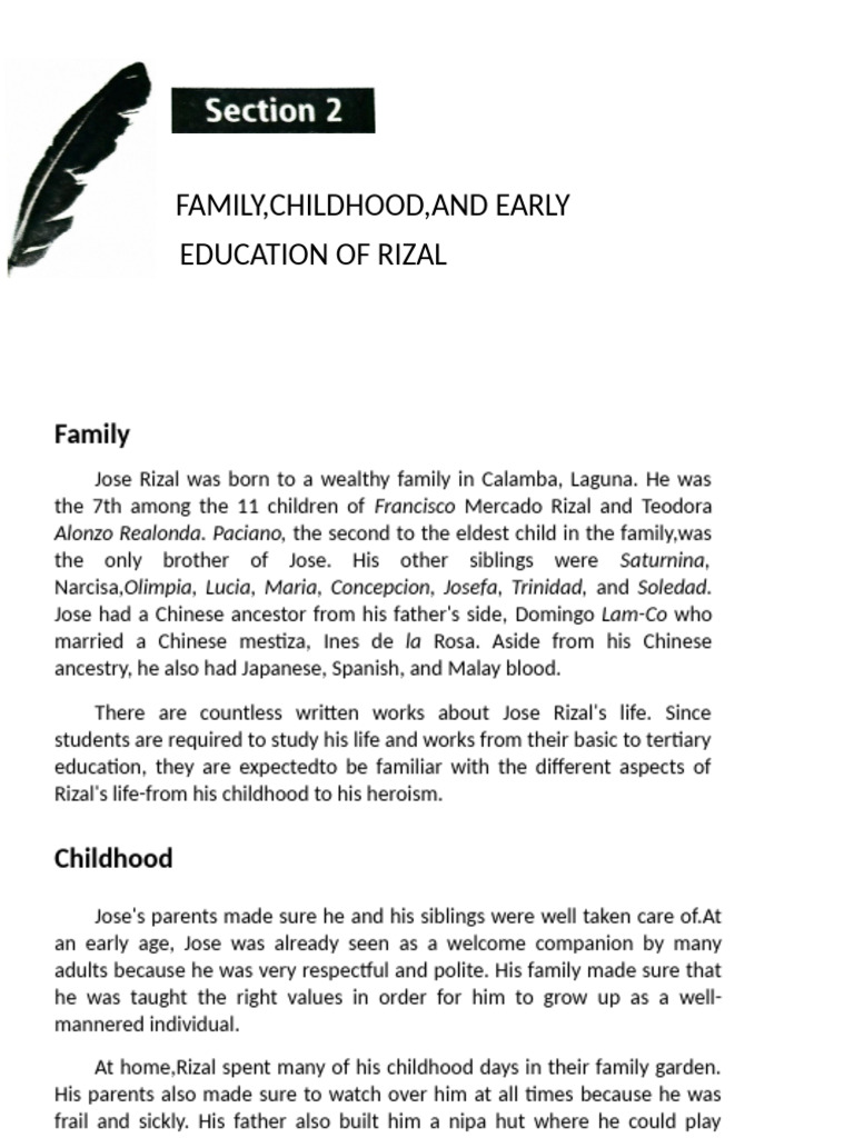 Section 2 (Family, Childhood, and Early Education of Rizal) | PDF