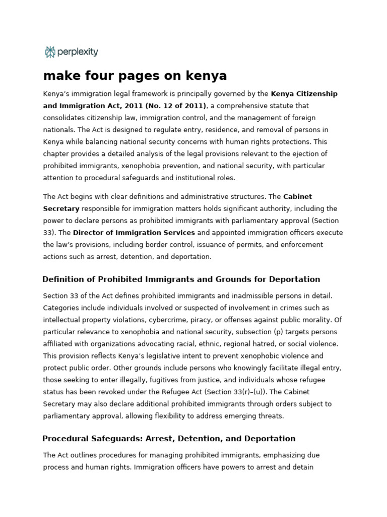 Make Four Pages On Kenya | PDF | Refugee | Immigration