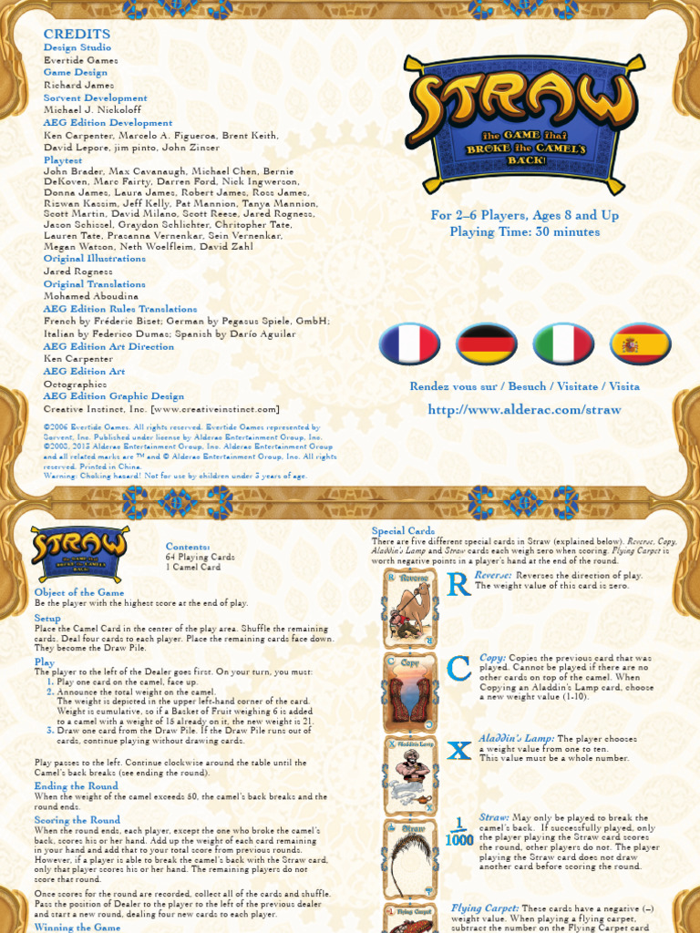 Camel Card Game Rules and Credits | PDF | Ephemera | Games Of Chance