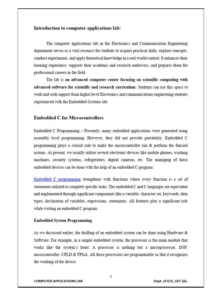 Computer Applications Lab Overview | PDF | Embedded System | Input/Output