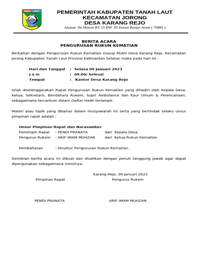 Berita Acara Pengurusan Rukem 2024 | PDF