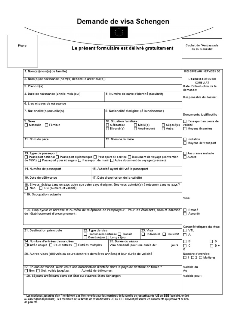 Formulaire Demande Visa Schengen