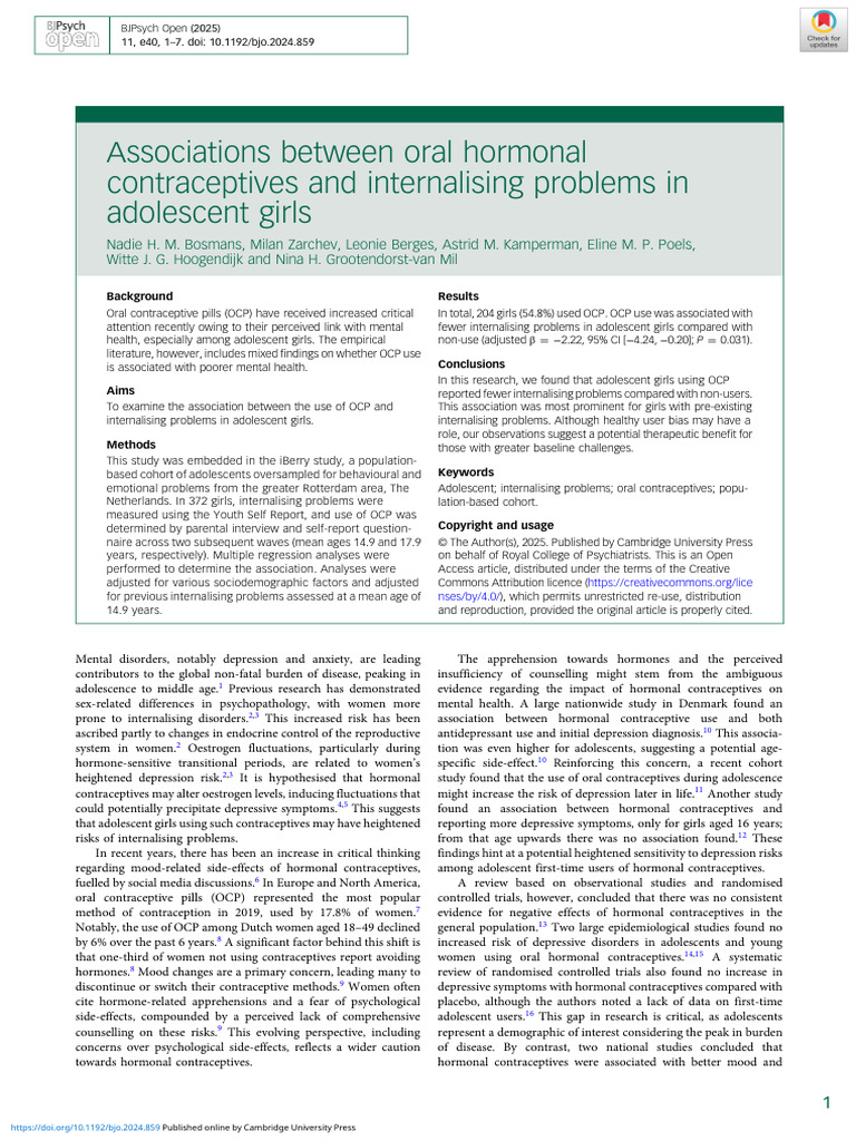 OCP Use and Mental Health in Teens | PDF | Major Depressive Disorder ...