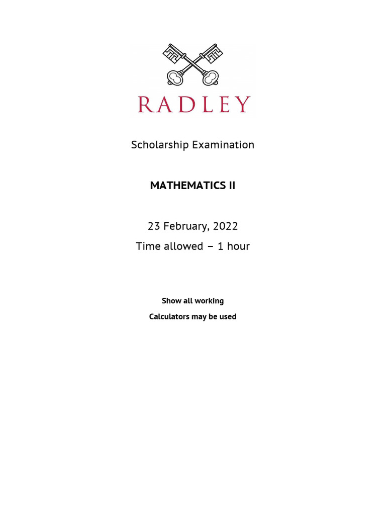 Mathematics II Scholarship Exam Questions | PDF | Elementary ...