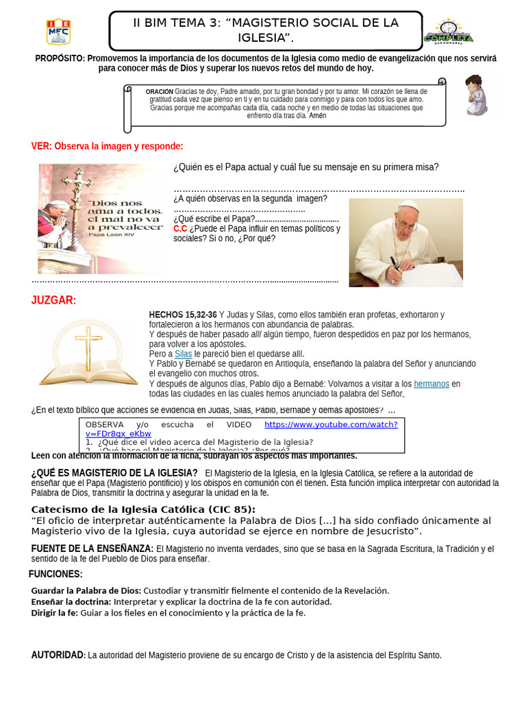 Actividades sobre Doctrina Social de la Iglesia | PDF | Iglesia ...