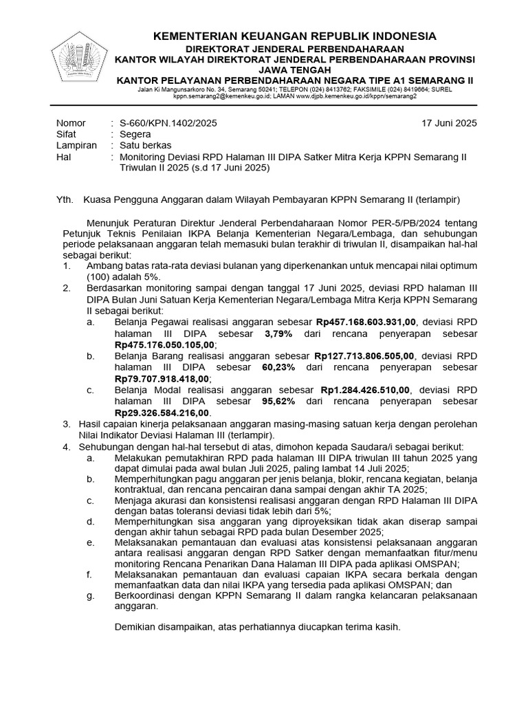 Monitoring Deviasi RPD Halaman III DIPA Satker Mitra Kerja KPPN ...