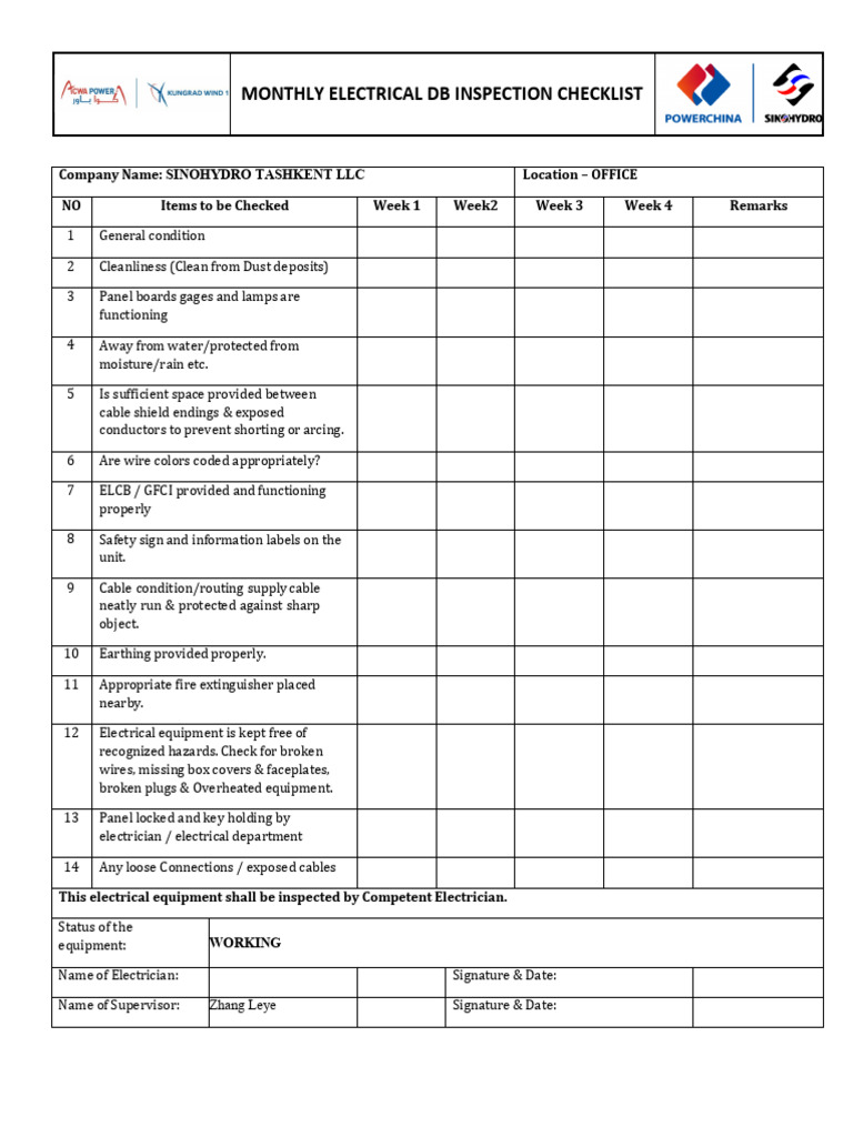 KKP-HSE-ICL-008 Electrical DB Inspection Checklist | PDF