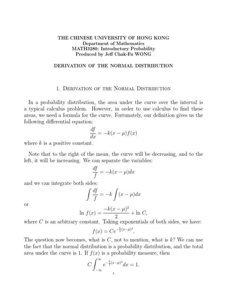 Deriving the Normal Distribution Formula | PDF | Normal Distribution ...